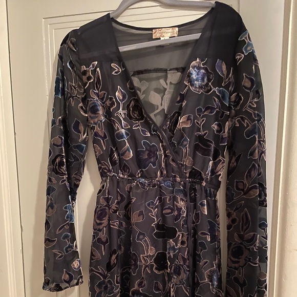 Multi Blue Velour and Sheer Dress Gray Accents! - Picture 7 of 9